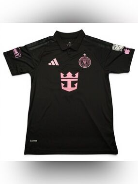 adidas Messi Black and Pink Miami Crest Polo Jersey